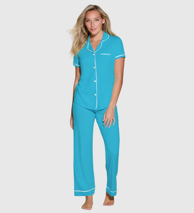 COSABELLA Bella Short Sleeve Top & Pant Pajama Set - Turquoise