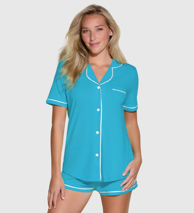COSABELLA Bella Short Sleeve Top & Boxer Pajama Set - Turquoise