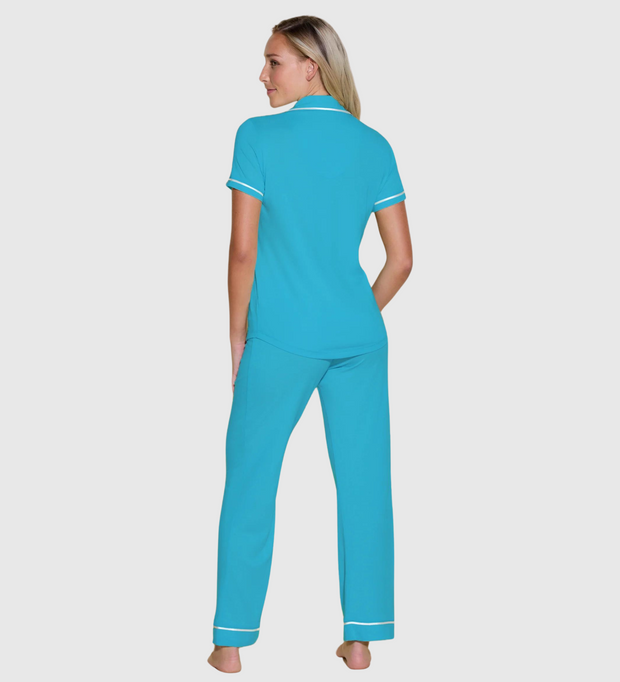 COSABELLA Bella Short Sleeve Top & Pant Pajama Set - Turquoise