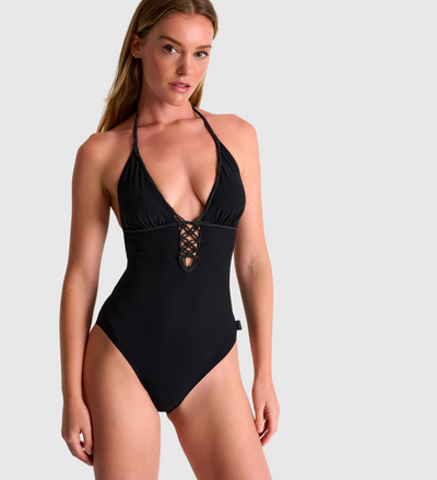 SHAN Halter One-Piece Swimsuit - Black