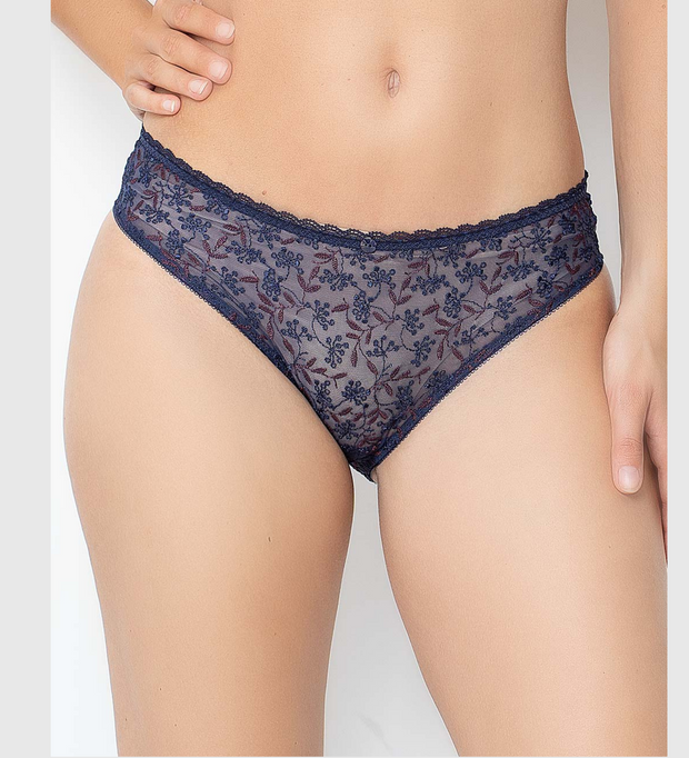 Inspired by her sister Casiopee, this beauty is the newest creation from Empreinte. Aurore is an absolutely stunning shorty that will take you flawlessly from night time to sunsets. A shimmer of dark crimson embroidery on full mesh stunningly punctuates this delicious navy botannical brief. Perfect for those with a love of beautiful French lingerie, with the legendary comfort of Empreinte.