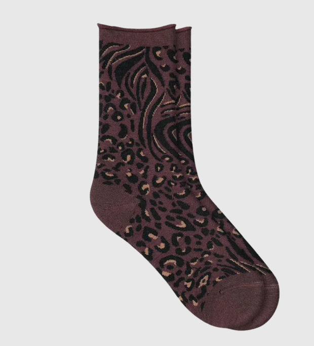 BLEUFORET Ankle Sock - Chocolate Animal Print