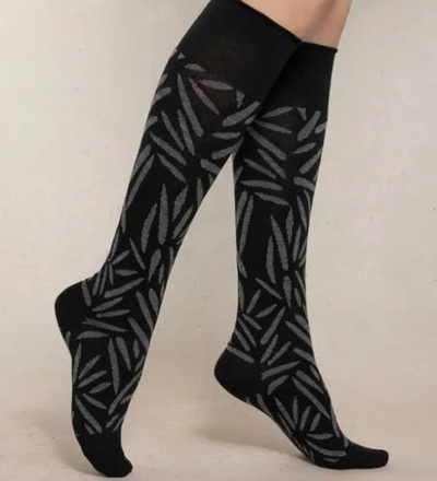 BLEUFORET Knee High Merino Wool Socks - Leaf Pattern
