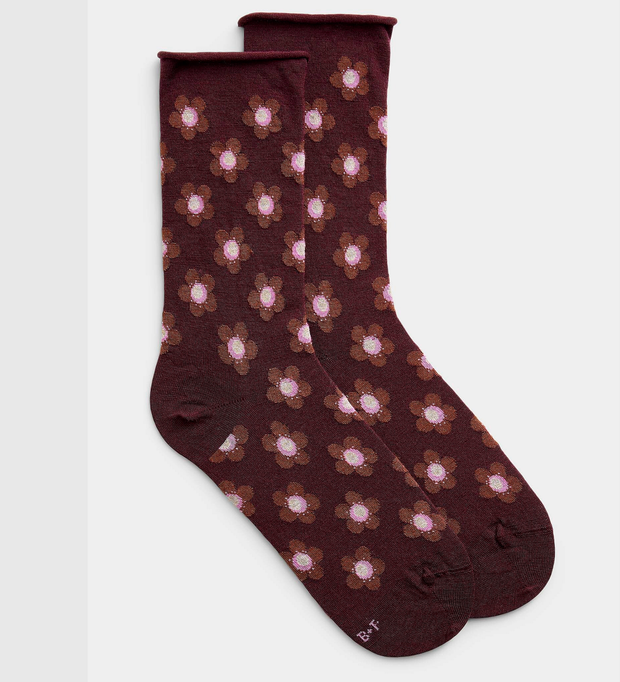 BLEUFORET Shimmer Flower Ankle Sock - Merlot