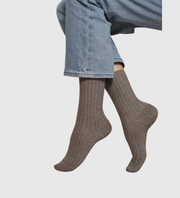 BLEUFORET Ribbed Lurex Socks - Taupe