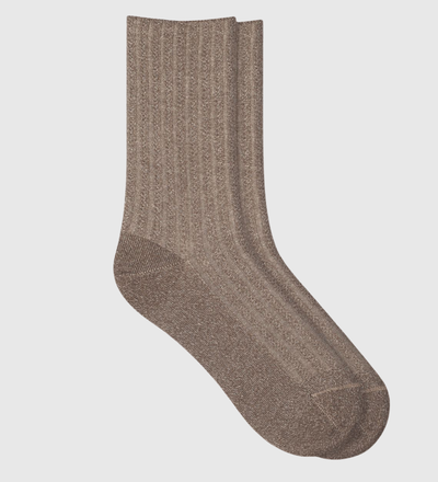 BLEUFORET Ribbed Lurex Socks - Taupe