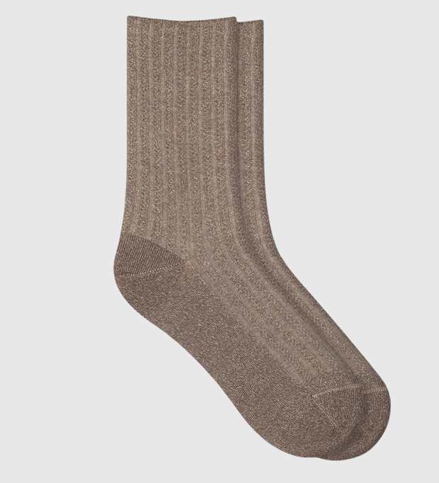 BLEUFORET Ribbed Lurex Socks - Taupe