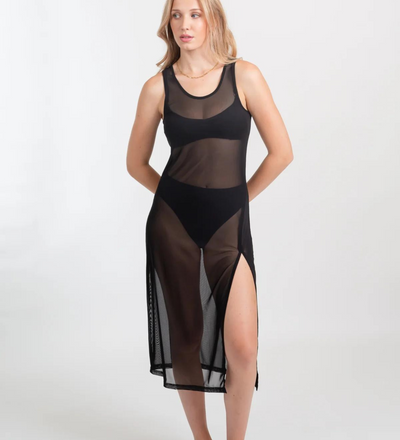 Koy Escape Mesh Asymmetrical Slip Midi Tank Dress