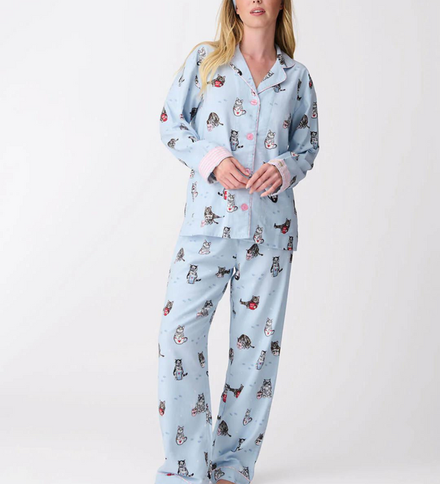 PJ SALVAGE Coffee & Cat Naps Flannel PJ Set