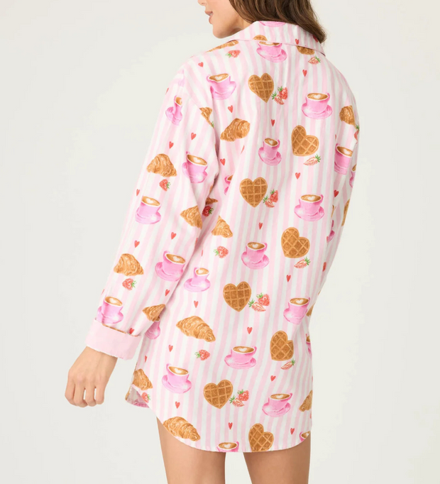 PJ SALVAGE Flannel Brunch Club Breakfast Print Night Shirt