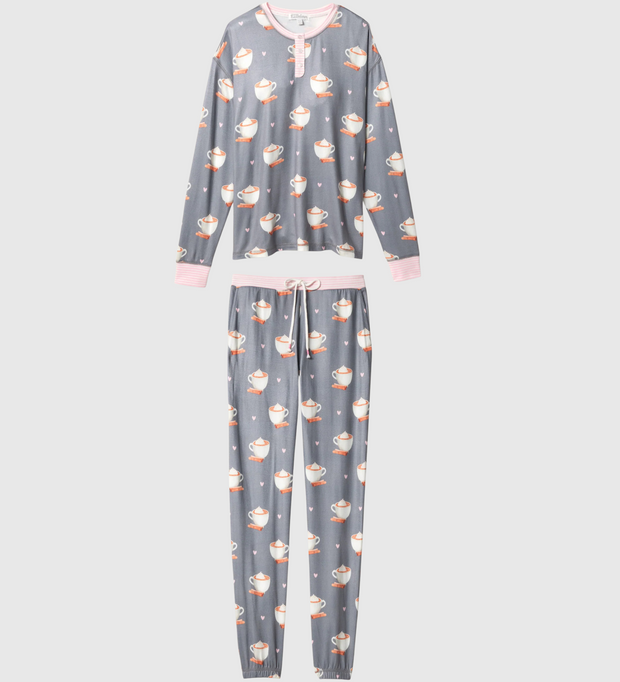 PJ SALVAGE Love You A Latte Coffee Print PJ Set