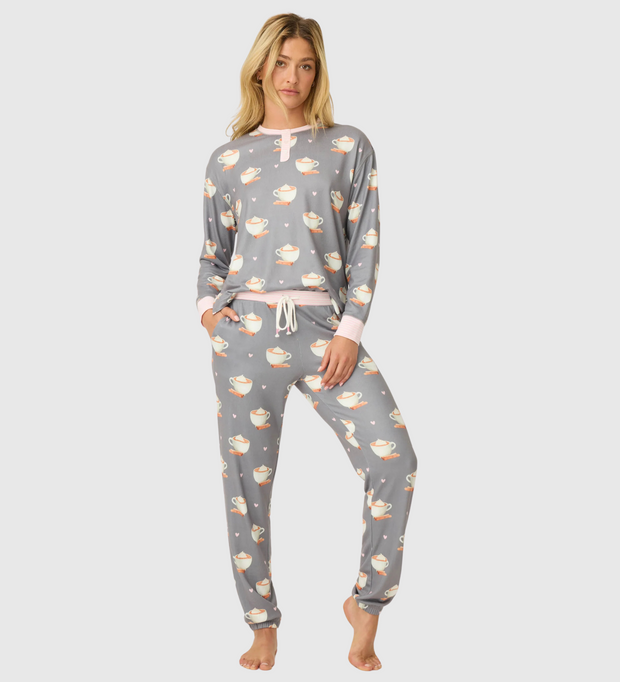 PJ SALVAGE Love You A Latte Coffee Print PJ Set