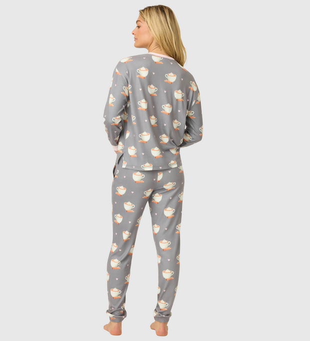 PJ SALVAGE Love You A Latte Coffee Print PJ Set