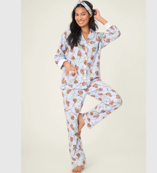 PJ SALVAGE Feelin' Pine 3-Piece Winter Print Flannel PJ Set - Blue Whisper
