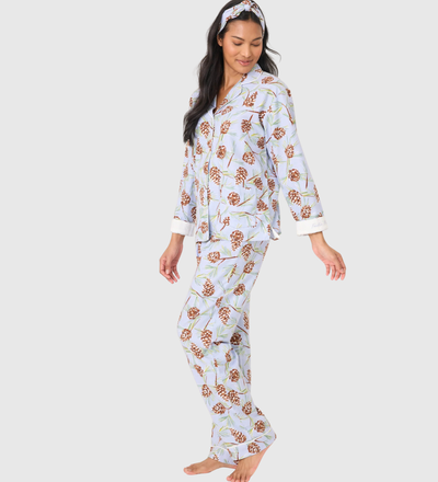 PJ SALVAGE Feelin' Pine 3-Piece Winter Print Flannel PJ Set - Blue Whisper
