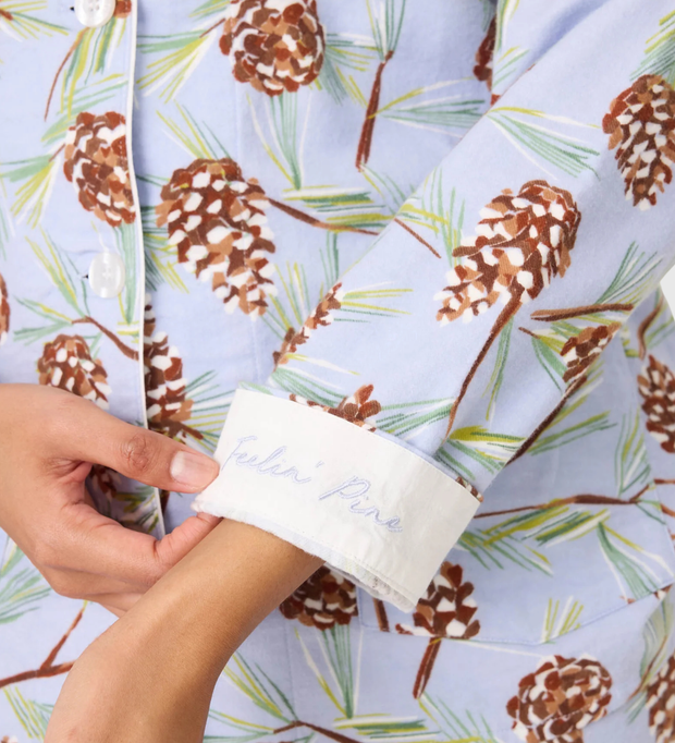 PJ SALVAGE Feelin' Pine 3-Piece Winter Print Flannel PJ Set - Blue Whisper