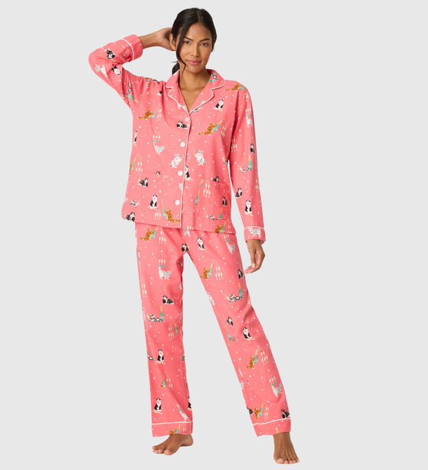 PJ SALVAGE Let's Get Fizzical 3-Piece Flannel PJ Set - Dark Coral