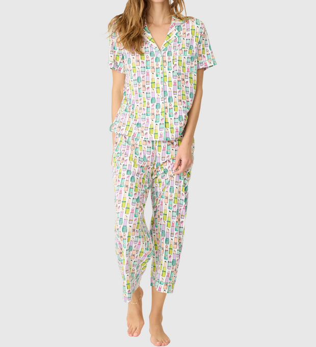 PJ SALVAGE Whimsy Butter Jersey Cropped PJ Set - LIPSTICK