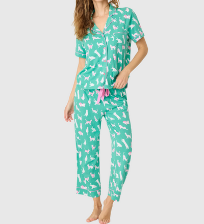 PJ SALVAGE Whimsy Butter Jersey Cropped PJ Set - CATS