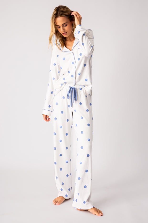{Barefoot Dreams} Luxe Milk Jersey Pajamas :: Women's :: Pink w/ Pewter  Piping