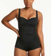 SEA LEVEL Eco Essentials Twist Front Boyleg One Piece - Black