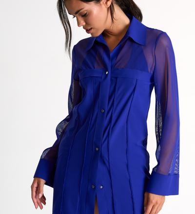 SHAN Grid Mesh Beach Shirt - Blue Majorelle