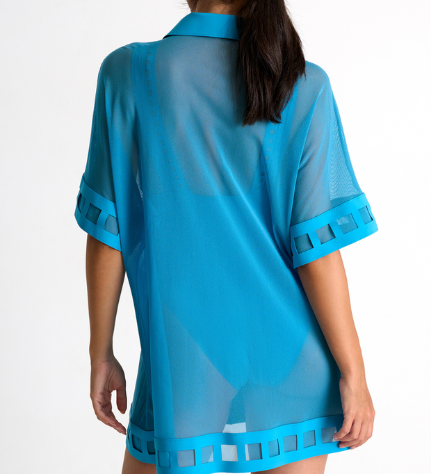 SHAN Mesh Shirt Dress Cover-Up - Turquoise