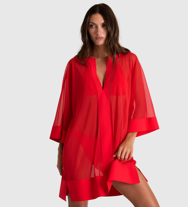🍁SHAN Mesh Tunic Cover-Up - Red
