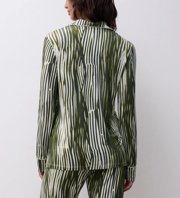 CHANTELLE Femilet Daisy Long Sleeve & Pant PJ Set - Green Lines