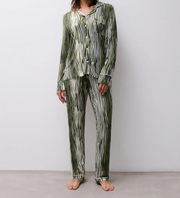 CHANTELLE Femilet Daisy Long Sleeve & Pant PJ Set - Green Lines