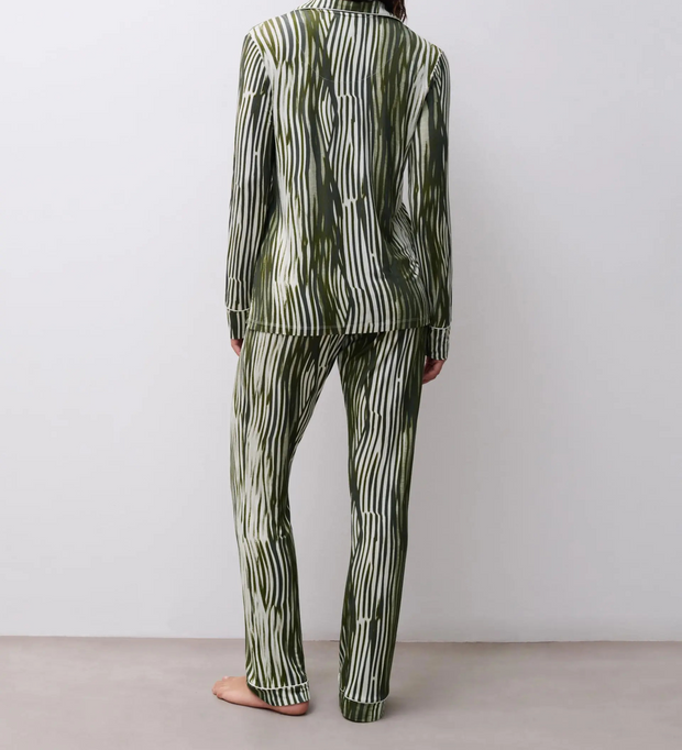 CHANTELLE Femilet Daisy Long Sleeve & Pant PJ Set - Green Lines