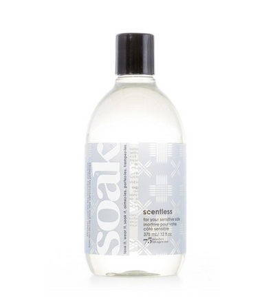 Soak is modern laundry care. Clean up with Soak’s eco-friendly formulation. Developed to be as easy on the environment as it is on your clothes, it’s the no-rinse clean you trust and love.  Soak is perfect for your laciest lingerie, softest sweaters, baby clothes, quilts, swimwear, workout wear and all the laundry you love. love it. wear it. soak it. For your sensitive side. Scentless keeps your hand-washables (and sensitive skin) clean and fragrance-free.